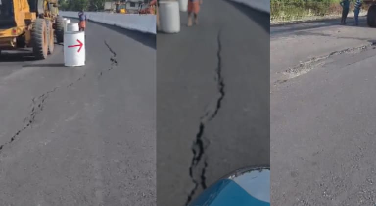 റോഡ് താഴ്ന്ന നിലയിൽ, കാസർകോട് ദേശീയപാതയിൽ വിള്ളൽ കണ്ടെത്തി img 20260510 wa0015